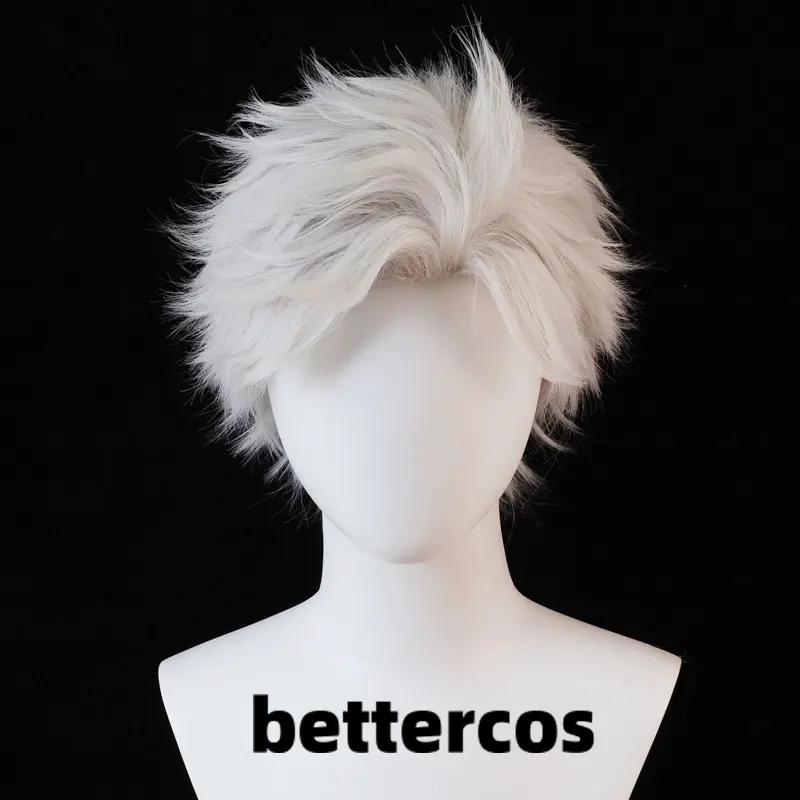 Sylus Cosplay Wig 30cm Short Grey Anime Wigs Heat Resistant Synthetic Hair Halloween Party Wig + Wig Cap view 2