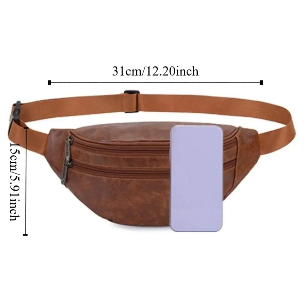 معلقة الخصر حقيبة خمر الرجال الخصر حقيبة سعة كبيرة بولي Leather الجلود الخصر حزمة مراوح قابل للتعديل الرجعية حقيبة صدر عادية المشي لمسافات طويلة