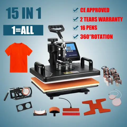 15-in-1 Multifunctional Sublimation Heat Press Machine T-Shirt Heat Transfer Printer for Mug Cap Football Bottle Pen Shoes