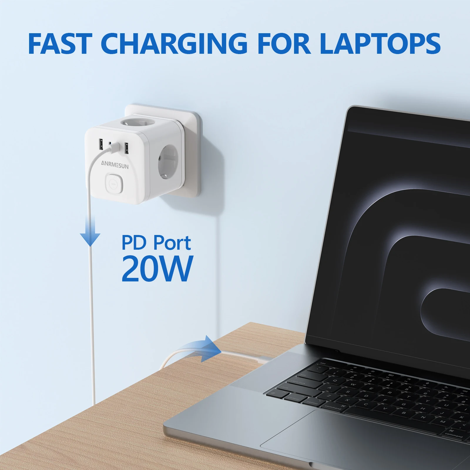 Wall Socket Extender with 3 AC Outlets 3/2 USB Ports And1 Type C 7-in-1 EU Plug Charger On/Off Switch for Home Power Strip ﻿