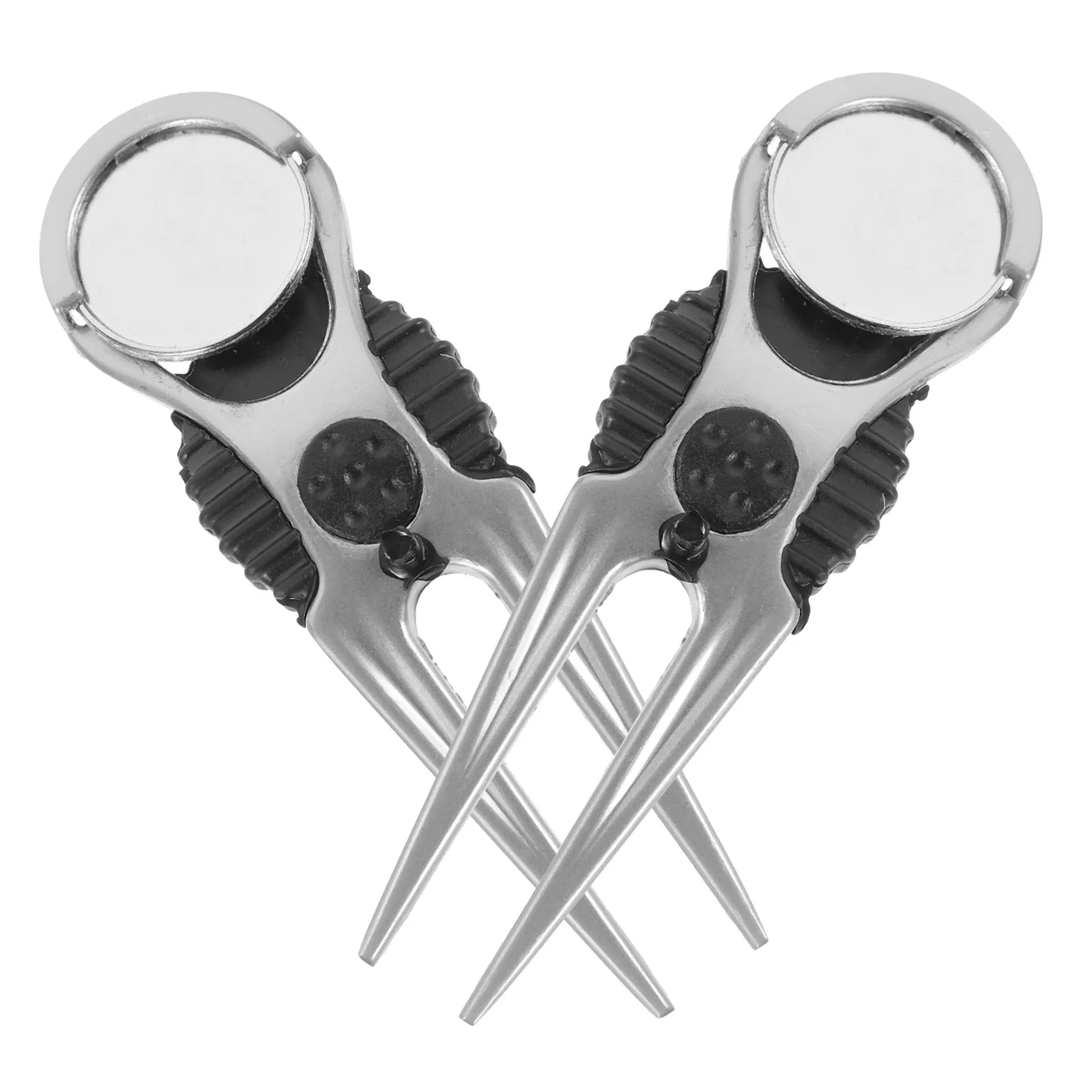 2개입 디봇 수리 도구 편안한 휴대용 그린 포크 볼 마커 포함 블랙 디봇 도구 그린 액세서리