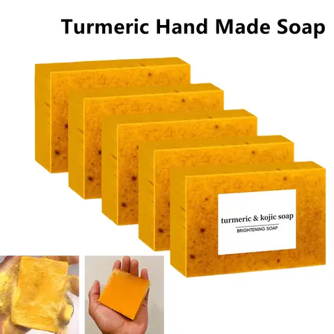 100g Turmeric Hand Made Soap, Lemon Kojic Acid Soap, Shower and Facial Soap Body Care 1/2/3/4/5Pcs