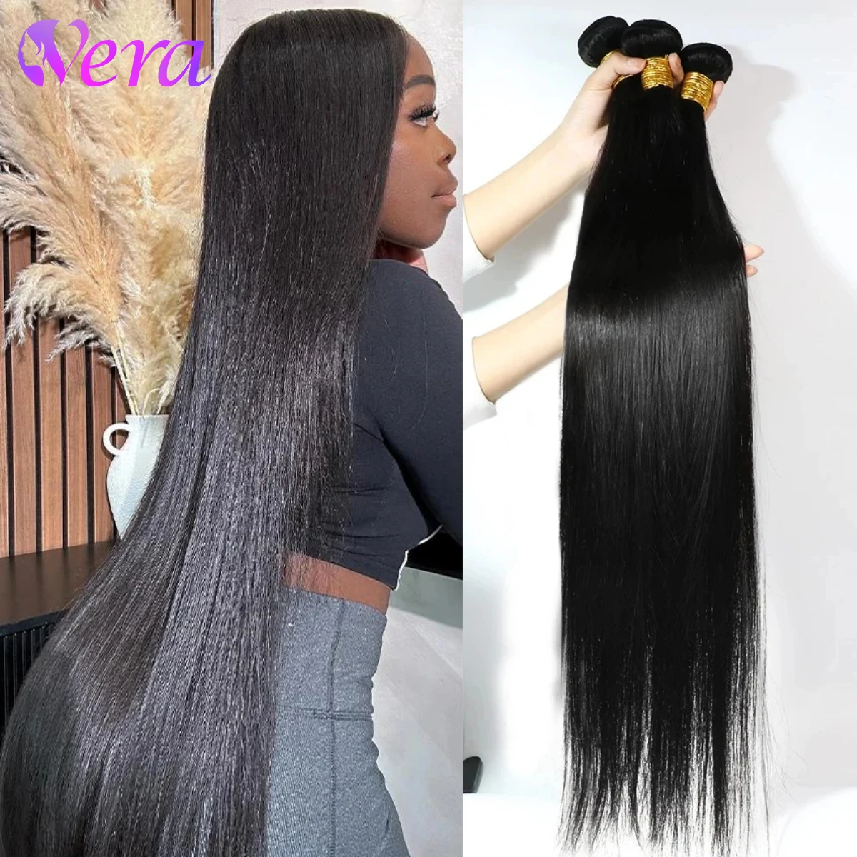 

30 36 Inch Bone Straight Human Hair Weave Bundle 2 3 4 Bundles Raw Virgin Remy Indian Doule Weft Wholesale Natural Color Bundles