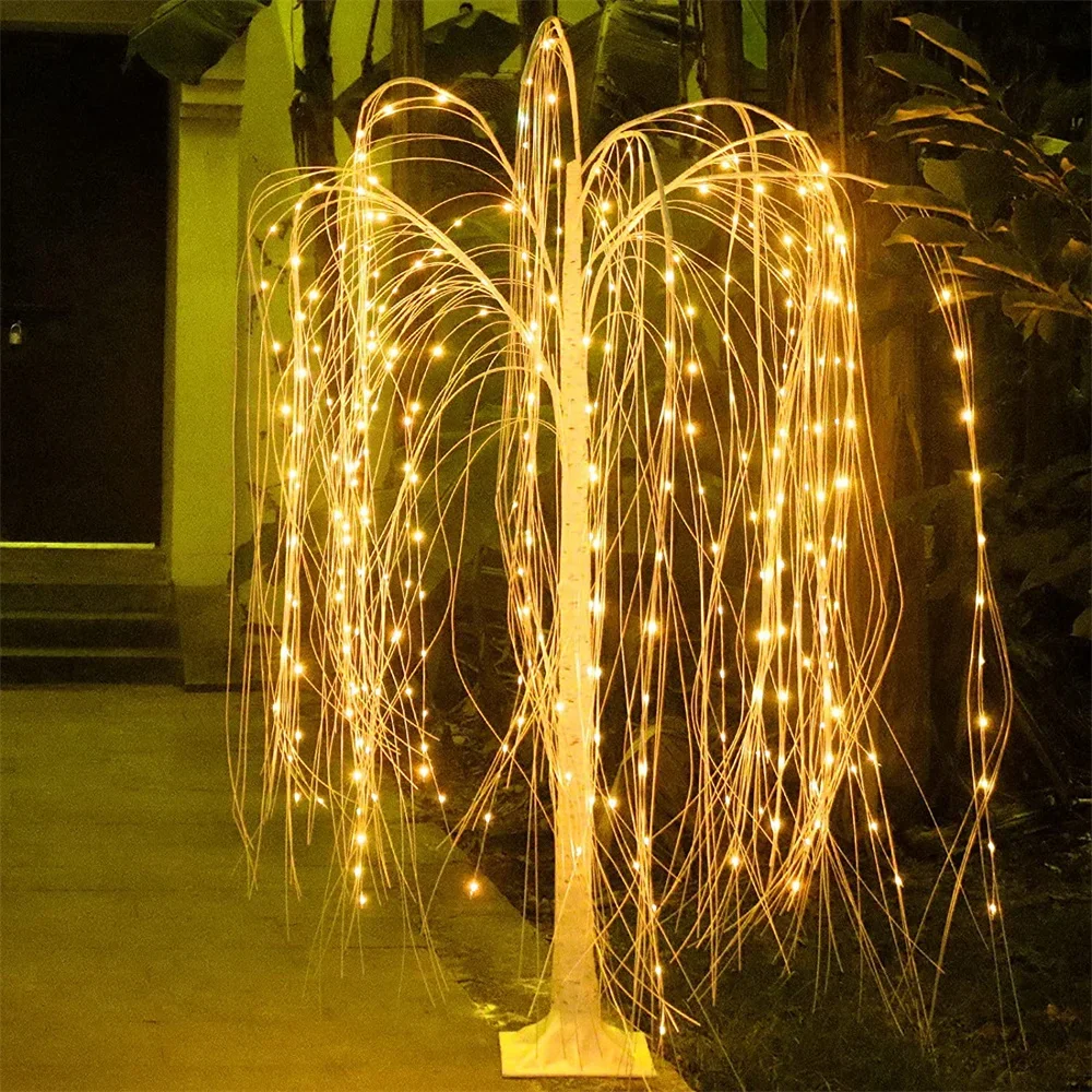 Luces de hadas de árbol de sauce iluminadas, 2,1 M, Blanco cálido, decoración de vacaciones de Navidad, bonsái, luz de árbol para el hogar, fiesta de Navidad, Halloween