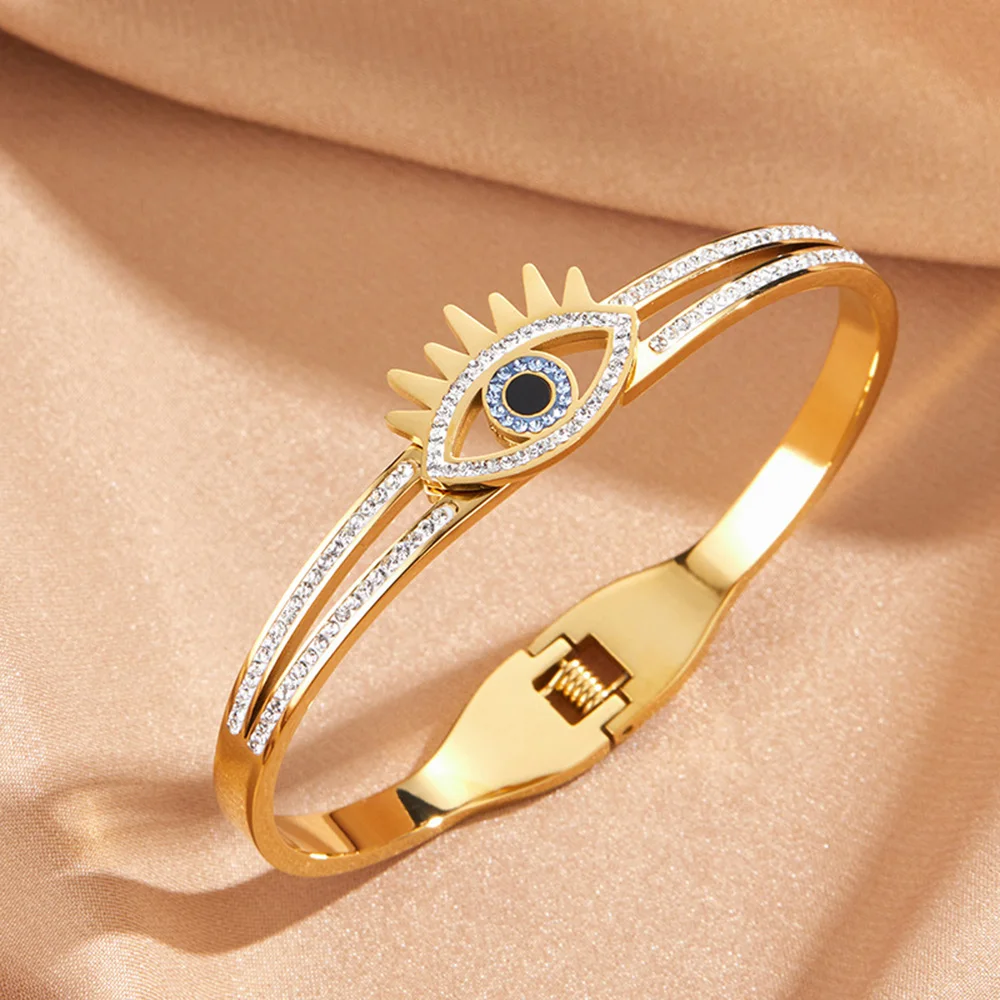 Luxurious oil dripping eye of wisdom bracelet, evil eye stainless steel bracelet, new gold-plated silver bracelet