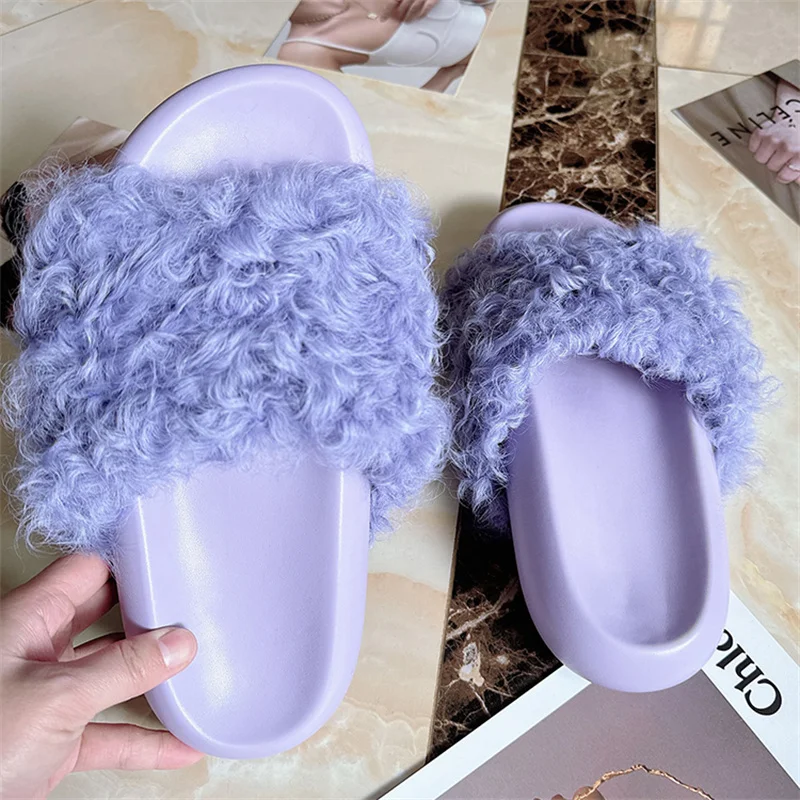 Zapatillas De Mujer Furry Chanclas De Verano Para Mujer Shoes PVC Round Toe Sandalias Mujeres En Oferta Planas Zapatos Chanclas