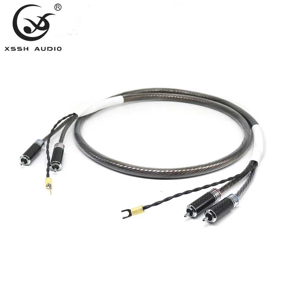 

XSSH DIY OEM HIFI Copper Silver-Plated 2RCA to 2RCA Male to Male Audio Cable with U Spade Plug Connection Signal Wire Line Cords