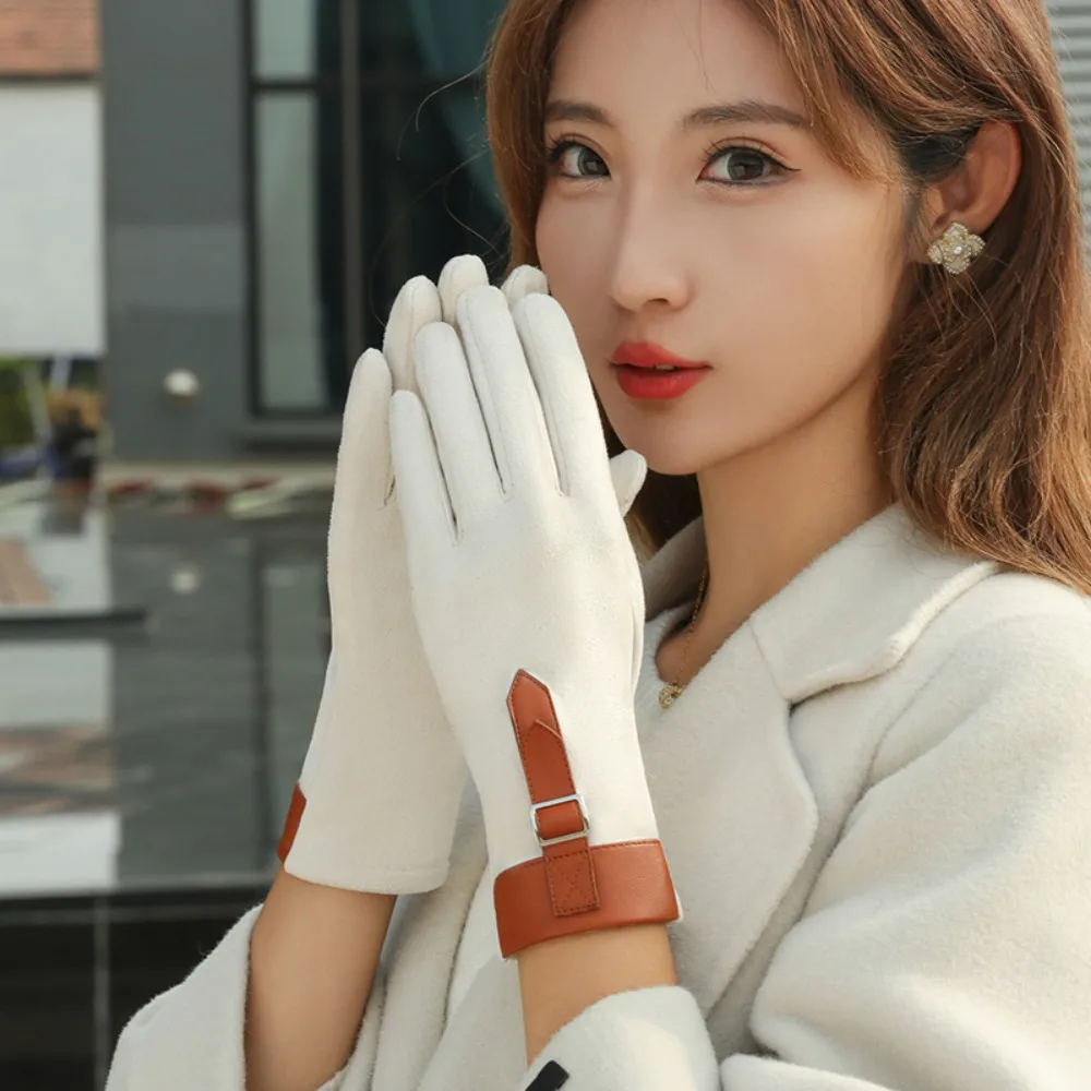 

Fashion Thickened Women Suede Velvet Gloves Full Finger Plush Touch Screen Gloves Keep Warm Windproof Winter Mittens Sports