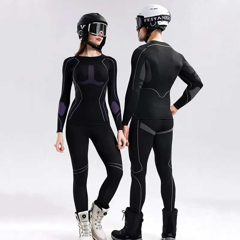 مجموعة طبقة أساسية حرارية شتوية للتزلج للرجال والنساء ملابس ضغط سريعة الجفاف ماصة للرطوبة ملابس داخلية رياضية دافئة لركوب الدراجات #3