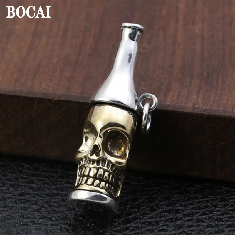 

BOCA New Real Pure S925 Silver Jewelry Accessories Stylish Beer Bottle Punk Skull Pendant for Men and Women