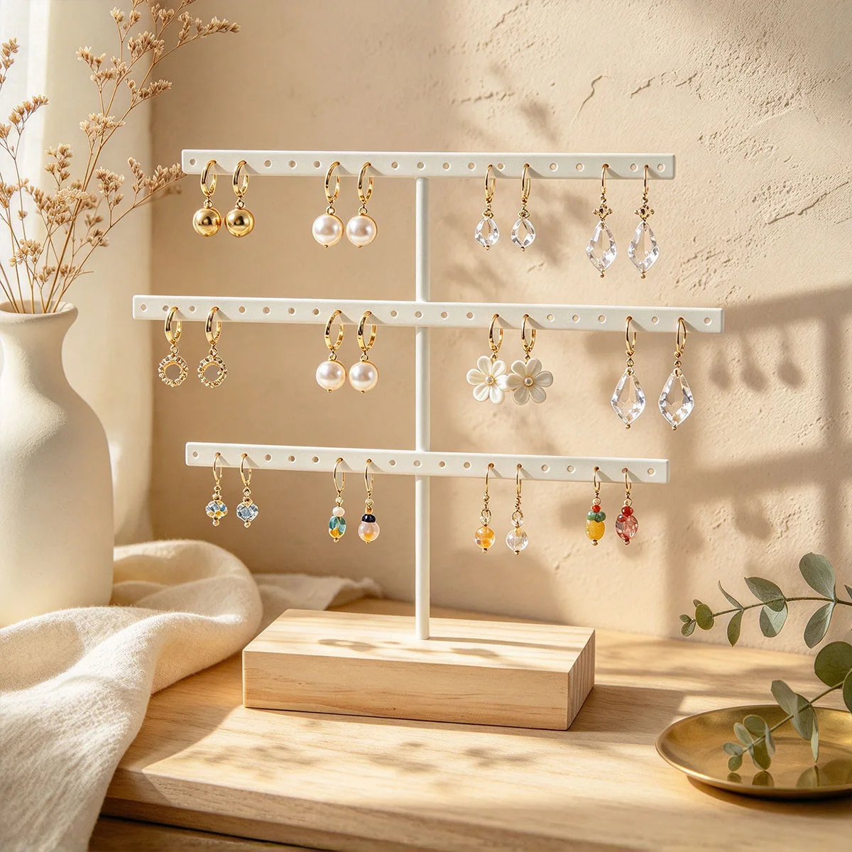 A 3-Layer Metal Earring Holder for Storage, Hanging Earrings, Ear Clips, Home Jewelry Display Stand, and Jewelry Rack