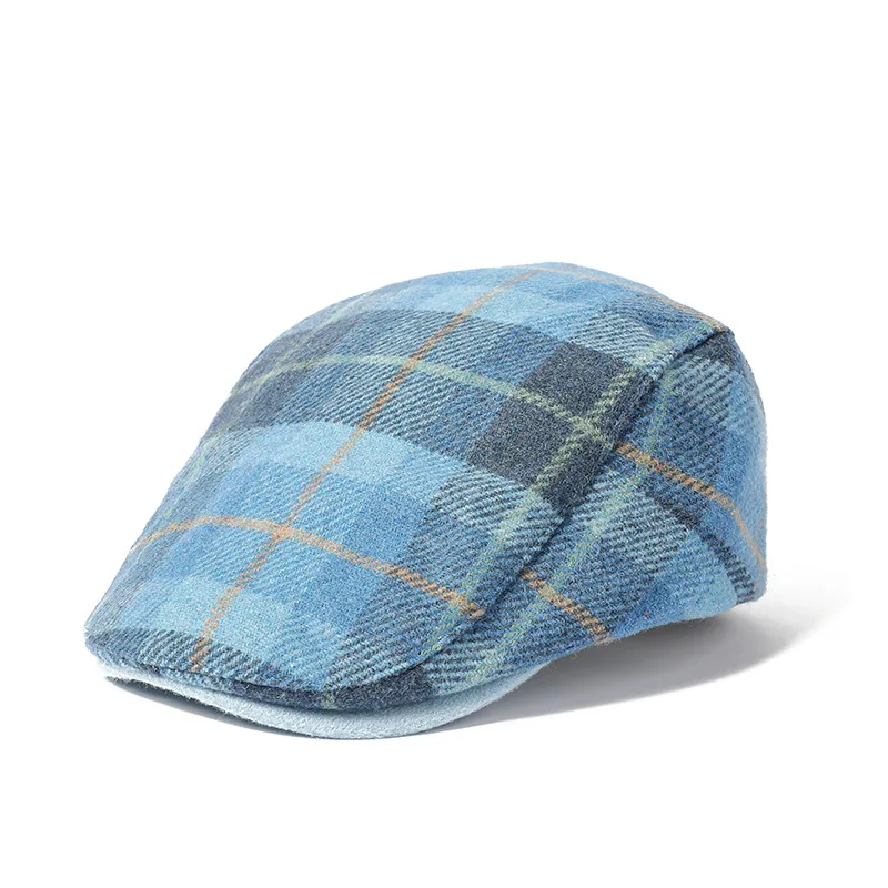 2023 Autumn Cotton Plaid Print Newsboy Caps Flat Peaked Cap Men and Women Painter Beret Hats 142