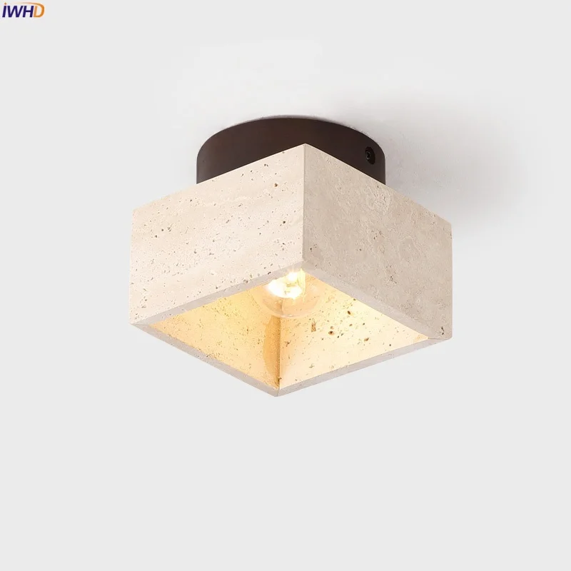 

IWHD 4W Small LED Ceiling Lamps Yellow Travertine Bathroom Bedroom Aisle Home Lighting Nordic Modern Ceiling Lights Plafonnier