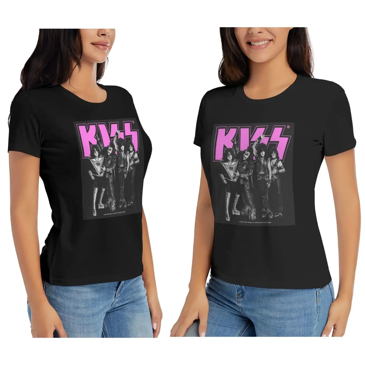 Camiseta feminina beijo rock band retor verão manga curta camisetas em torno do pescoço algodão t camisas roupas topos streetwear