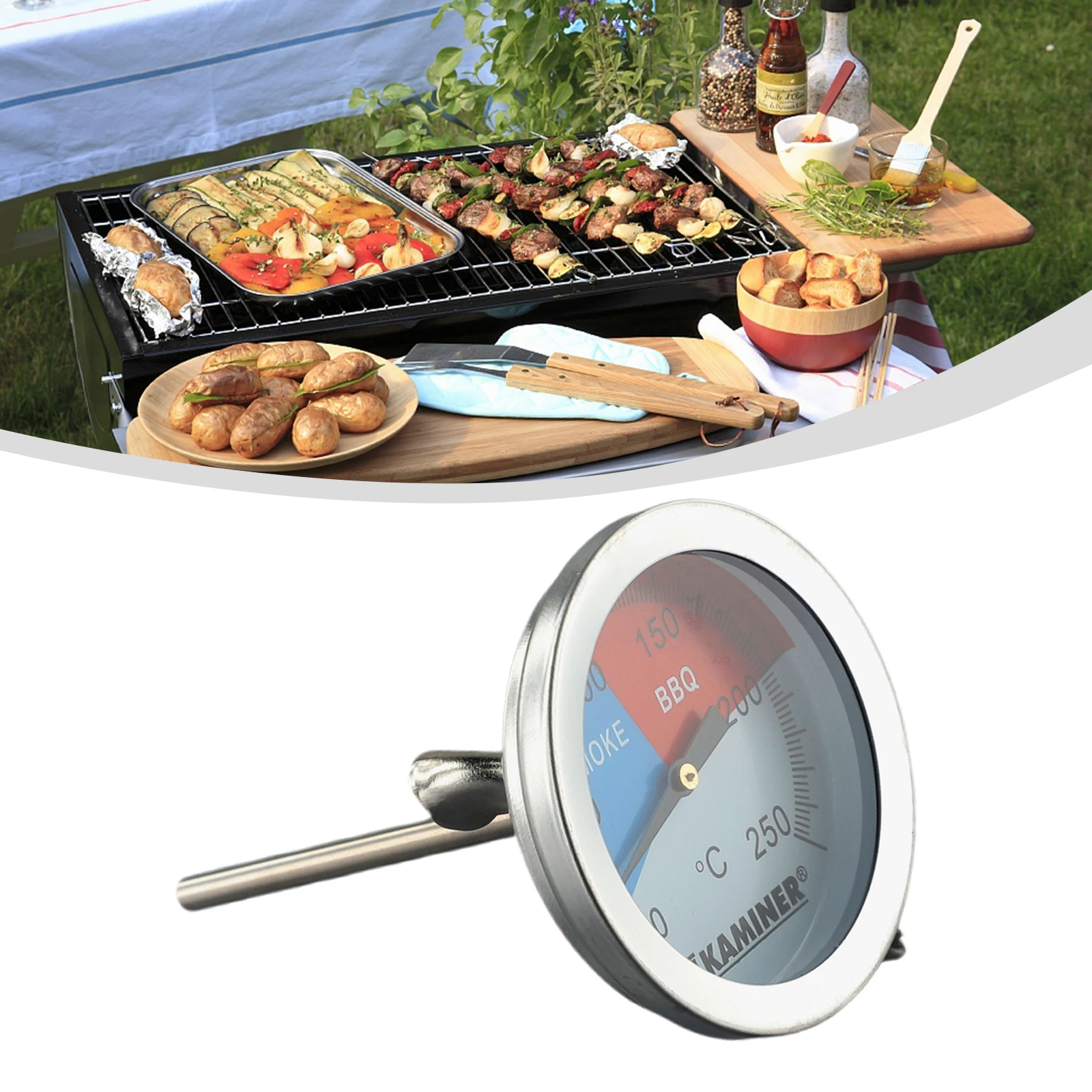 BBQ Grill Thermometer Stainless Steel BBQ Grill Thermometers Outdoor Cooking Tools Accessories Temperature Control Tool