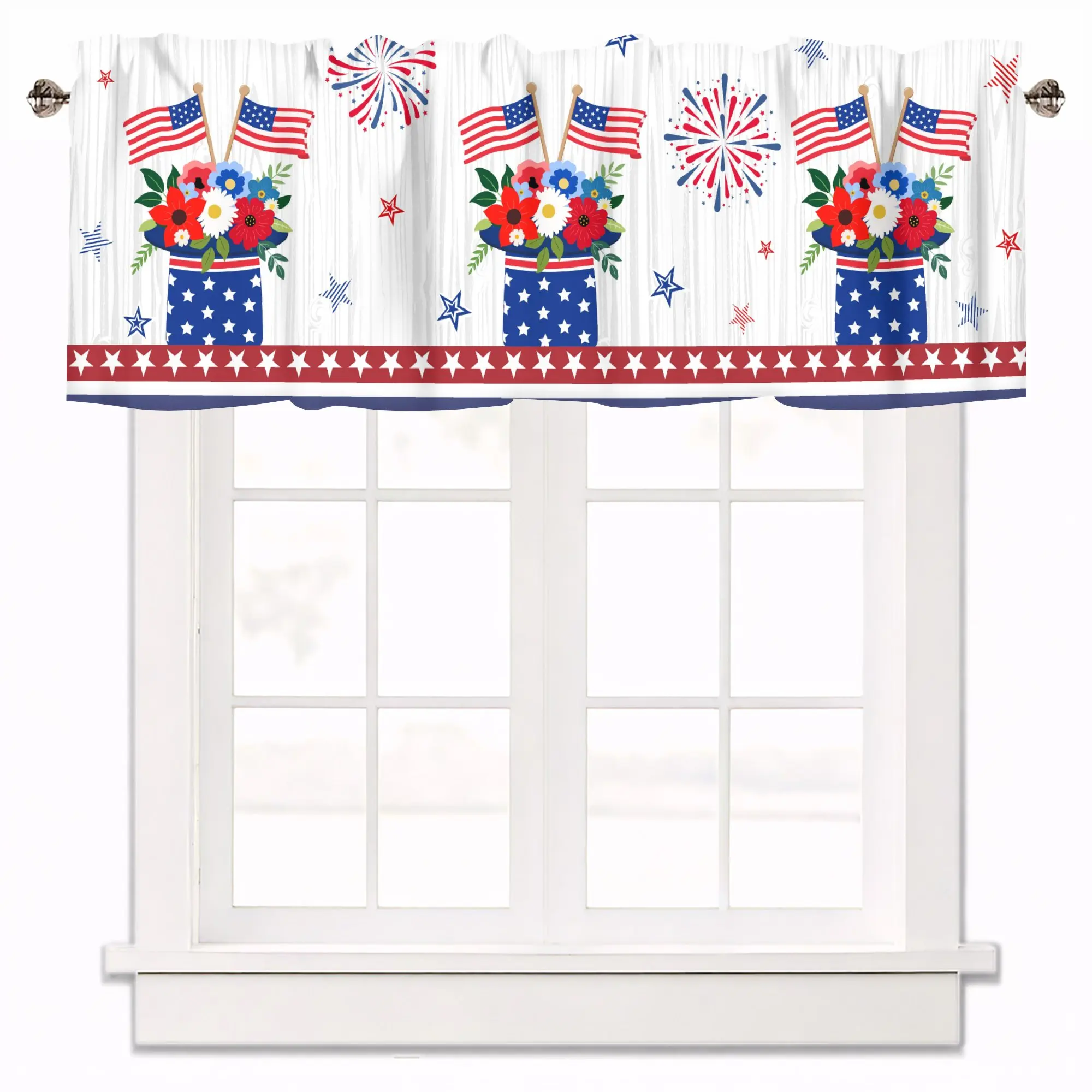 

USA Flag July 4th Independence Day Kitchen Valances for Windows, Compact Window Curtain for Small Kitchen Spaces,style 1