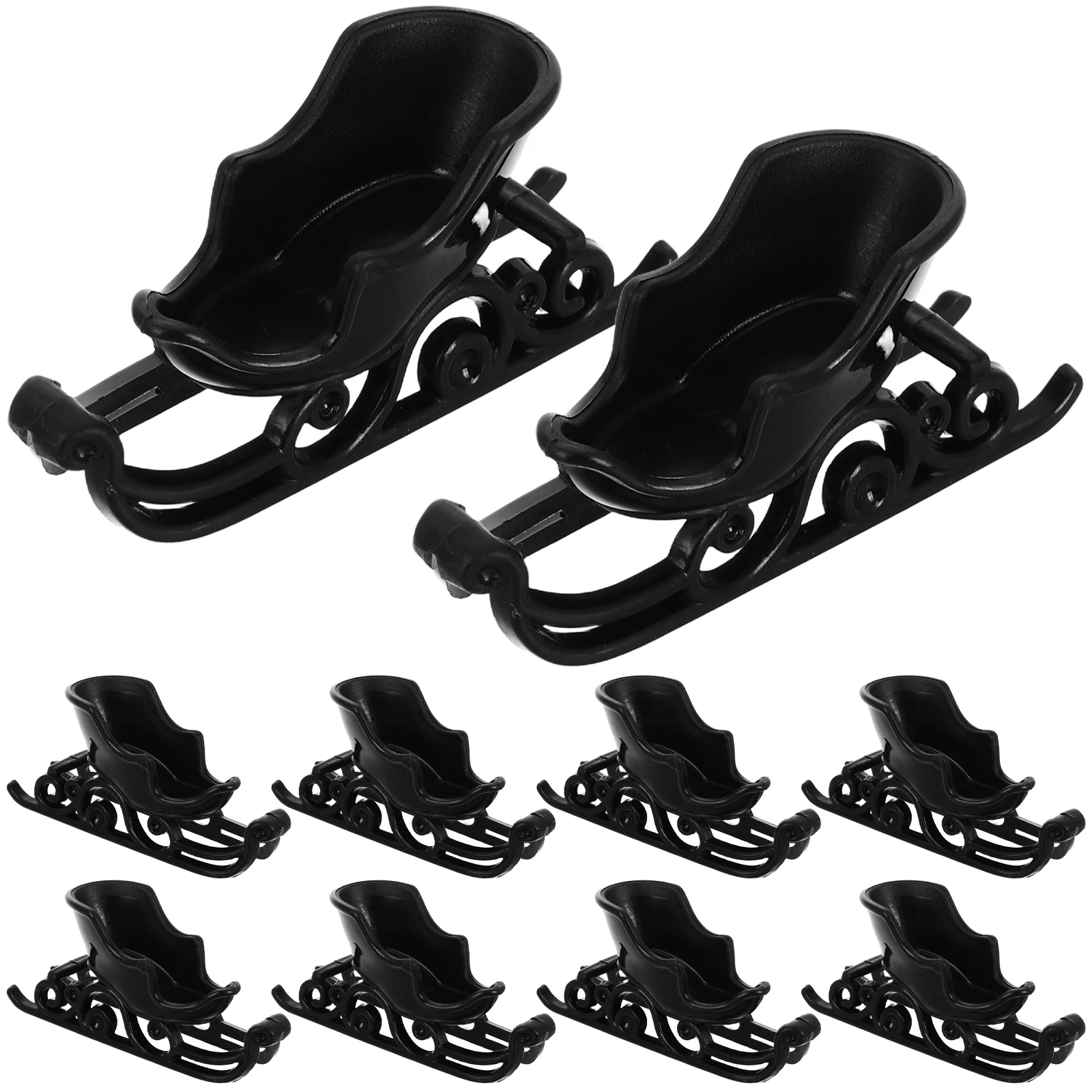 

10 pcs Mini Sleigh Christmas Decor Rustic Tabletop Centerpiece Plastic Ornament Holiday DIY Project Santa Figurine Dollhouse