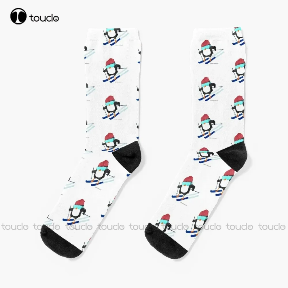 

New Skiing Penguin Socks Pink Personalized Custom Unisex Adult Socks Popularity Holiday Gifts Teen Socks