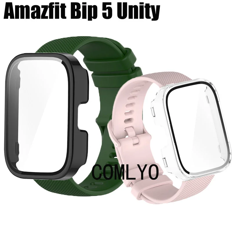 Per Amazfit Bip 5 Unity Strap + custodia proteggi schermo in vetro copertura completa Smart watch paraurti protettivo cinturino sportivo in Silicone