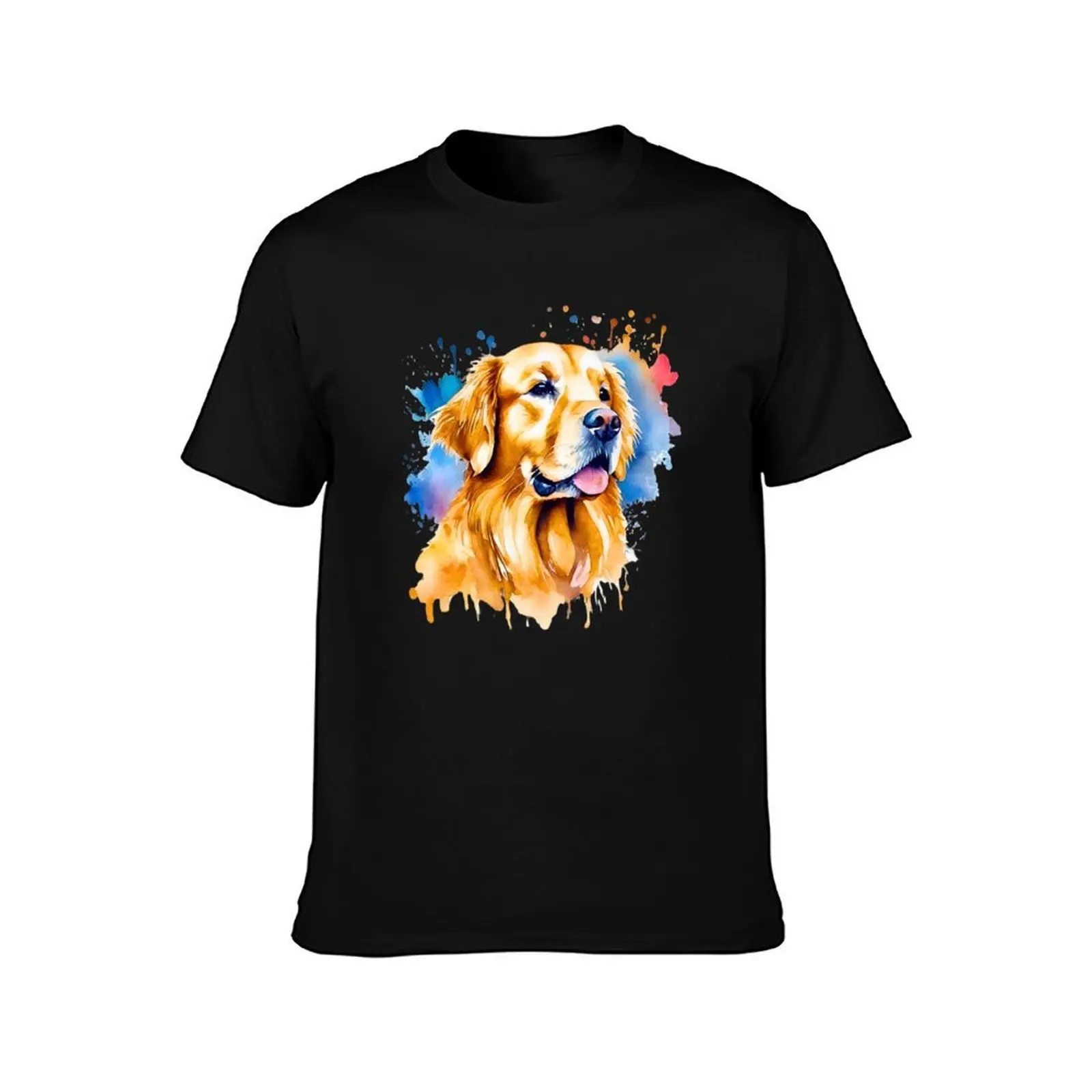 Golden Retriever Watercolor T-Shirt, Summer Casual Cotton Tee, Oversized Streetwear Tops, Vintage Graphic Print, 100% Cotton