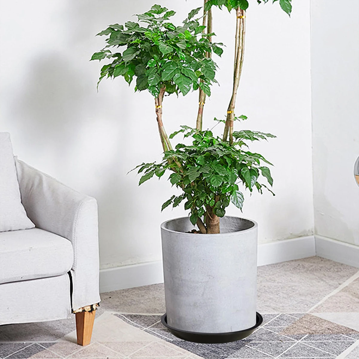 4 قطع من صحن النباتات مقاس 16 بوصة، صينية بلاستيكية سوداء مستديرة، وعاء داخلي وخارجي للحماية من التنقيط في البستنة