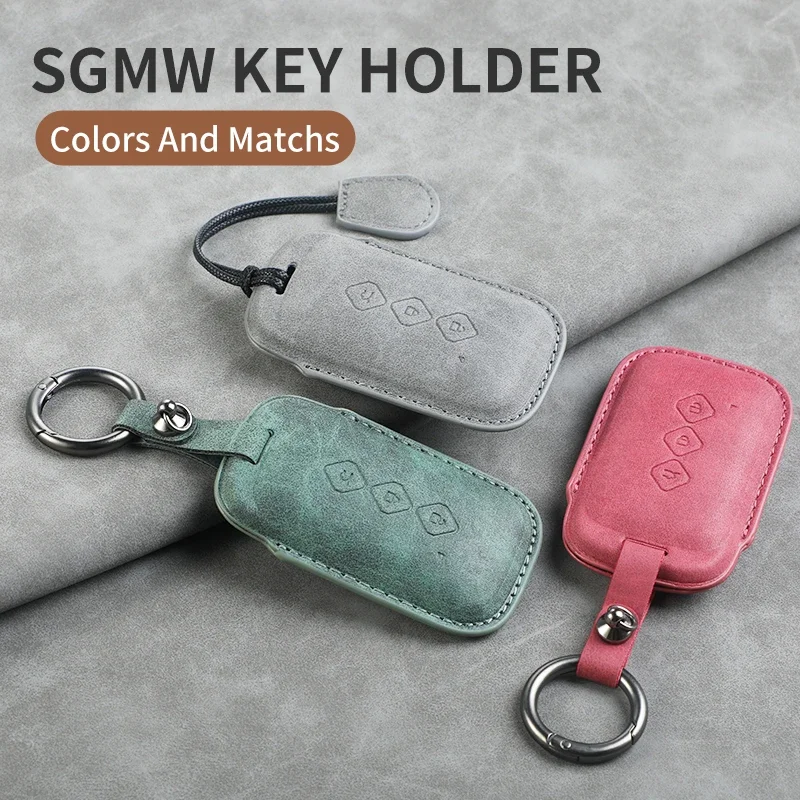 

Sheepskin 3 Button Car Key Case Cover Shell for SGMW Wuling Hongguang S for Baojun 510 730 360 560 RS-5 530 630 Car Keychain