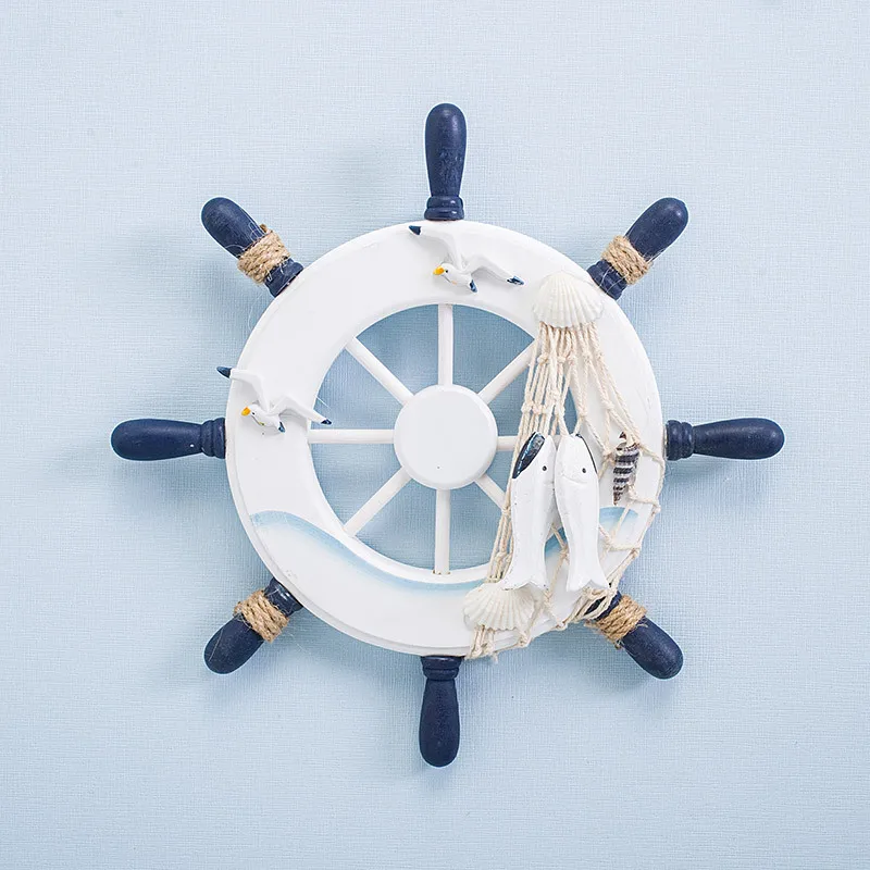 Mediterranean Boat Rudder Ship Wheel Retro Wood Nautical Wall Hanging Ornament Decoration Steering Sailing Home Decor Beach