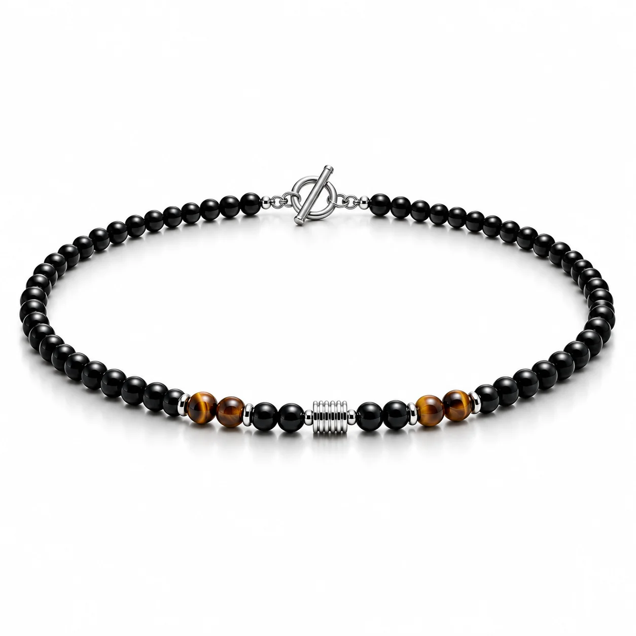 New Fashion Mens Necklace 6mm Obsidian Tiger Eyes Stone Collar 18 Inches Short Colar Hiphop Rock Jewelry Accessories Homme Gift
