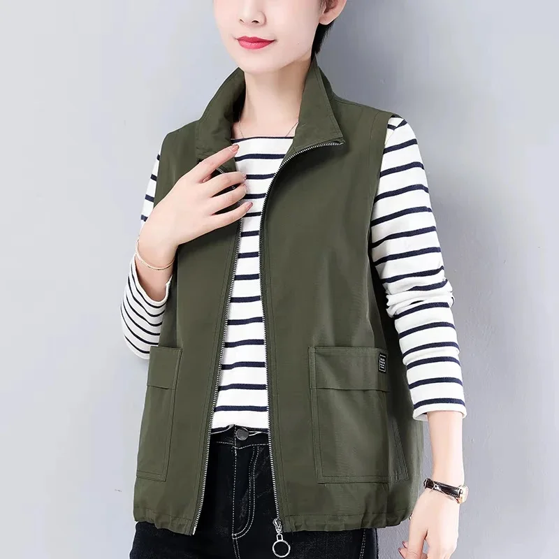 Gilet à col montant de couleur Pure pour femmes de 40 à 60 ans, Cardigan ouvert pour personnes d'âge moyen et ly, nouvelle collection automne 2025