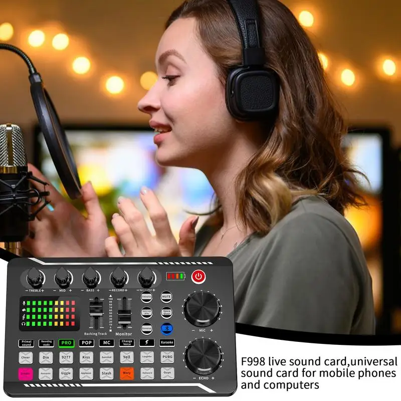 English Version Sound Card Kit For Podcasting Professional Audio Mixer All In One Podcast Production Studio For Live Stream Card