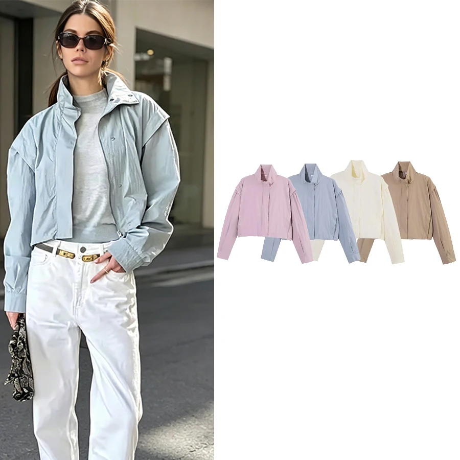 Damen-Jacke, lässig, schick, Rollkragenjacke, Damen-Jacke mit Reißverschluss, langärmelig, kurze Jacke, modische Herbst-Outfits für Damen, Urlaubsjacke