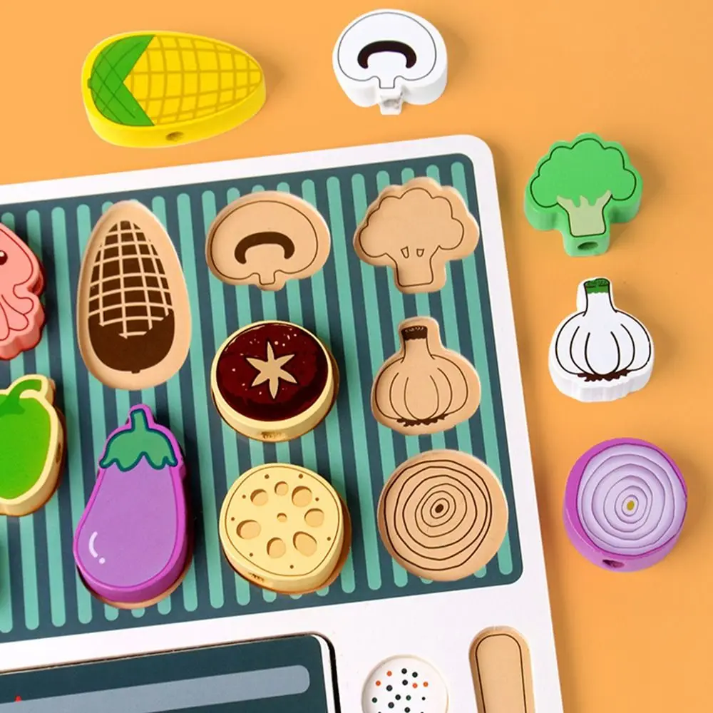 Creative Multicolor Montessori Wooden Barbecue Cartoon Fruit Playing Kitchen DIY Playing House Simulation Barbecue For