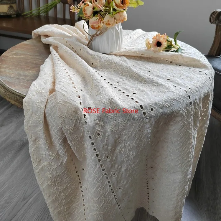 1 ياردة الكتان الجوف خارج المطرزة النسيج الملابس فستان الستار صنع اليدوية DIY بها بنفسك القماش مواد الخياطة