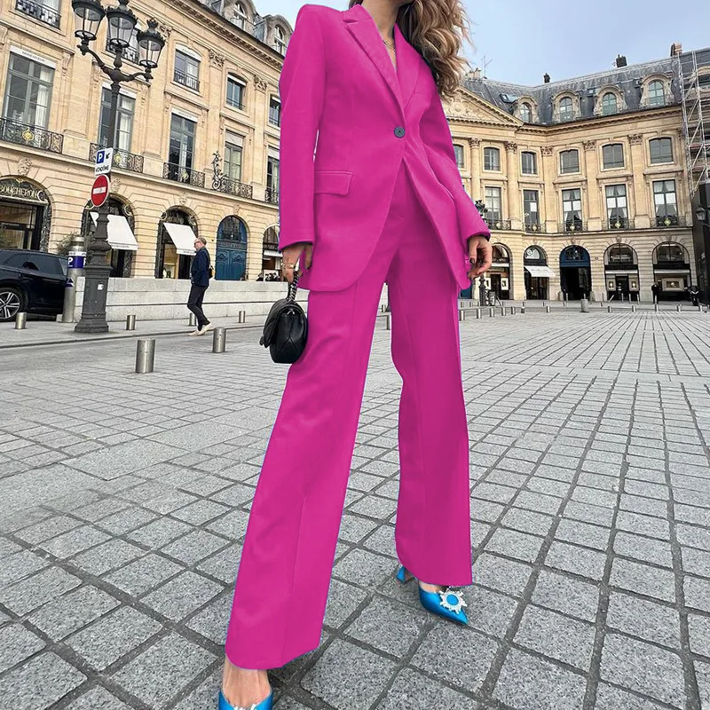 Women\'s Suit Winter Fashion Long-sleeved Solid Color Casual Suit Jacket and Trousers Matching Sets Two-piece Suit Pant Sets