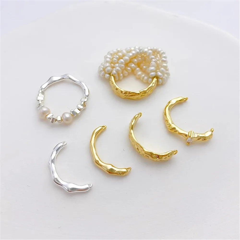 

14K Gold Silver Glossy Half Circle Branch Ring with Double Hanging DIY Pearl Necklace Bracelet Accessories