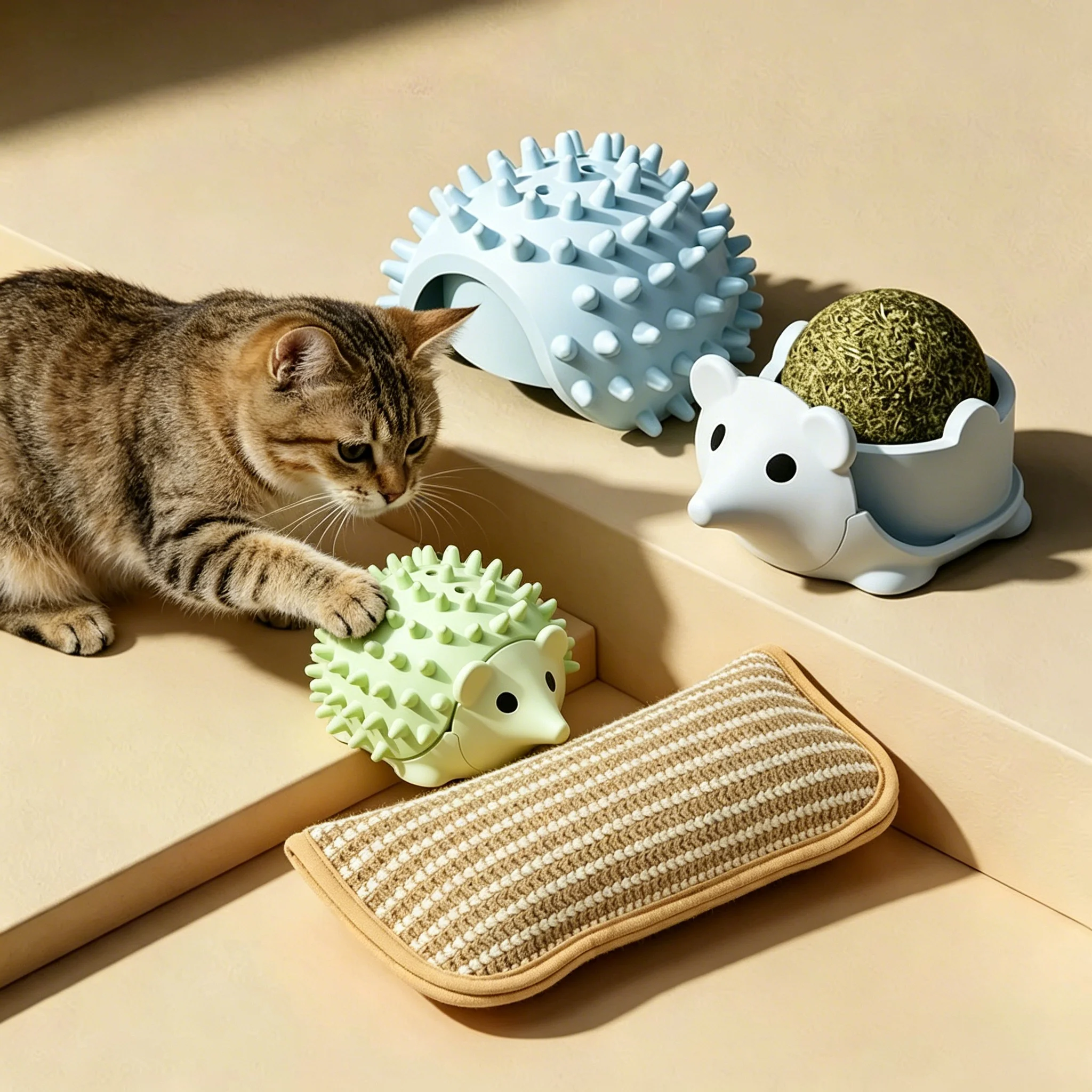 Katzenspielzeug Igel-Kratzball mit Katzenminze zur Zahnreinigung und Selbstbeschäftigung