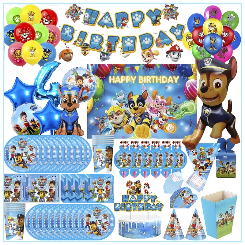 New Paw Patrol Birthday Balloons Cartoon Puppy PAW Patrol Paper Plates Napkins Cups Baby Shower Event Supplies Party Decorations