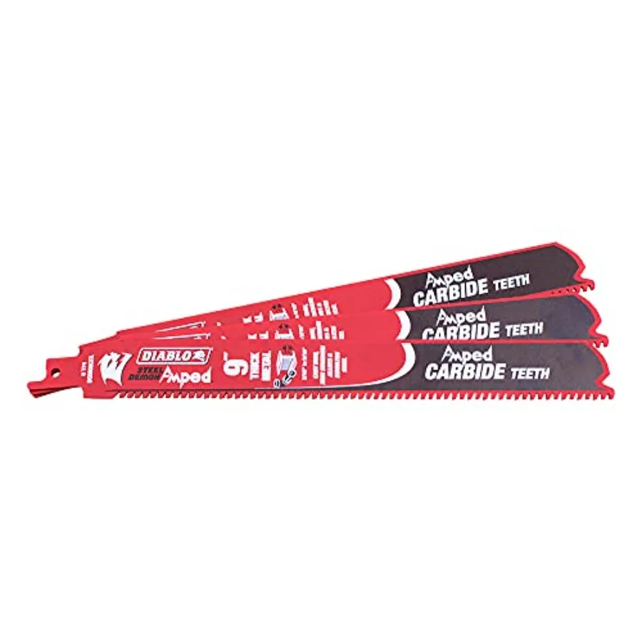 

3 Pack 9 inch 8 TPI Diablo Steel Demon Amped Carbide Reciprocating Saw Blades for 3/16-9/16 Thick Metals Boron Steel Ultra High