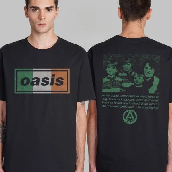 2025 Oasis Ireland Tricolour Logo Gallagher Brothers Photo Loved and Loathed Two Sides Unisex T-Shirt Ins Y2k Hot New Brand Tops