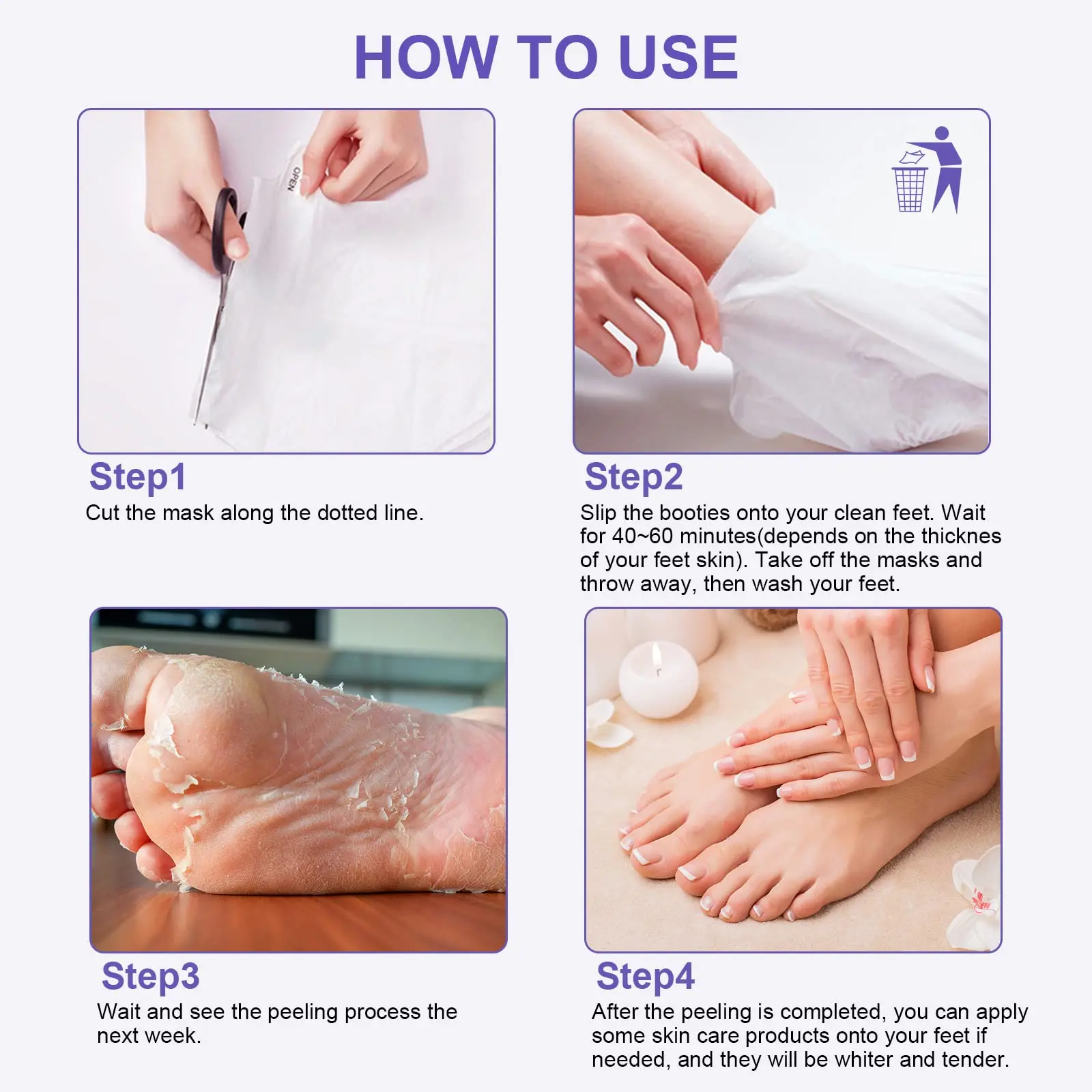 5/10 Par Masek do Stóp, Maska Peelingująca do Stóp na Martwy Naskórek, Maska do Stóp Usuwająca Odciski, Lawenda/Aloe/Brzoskwinia