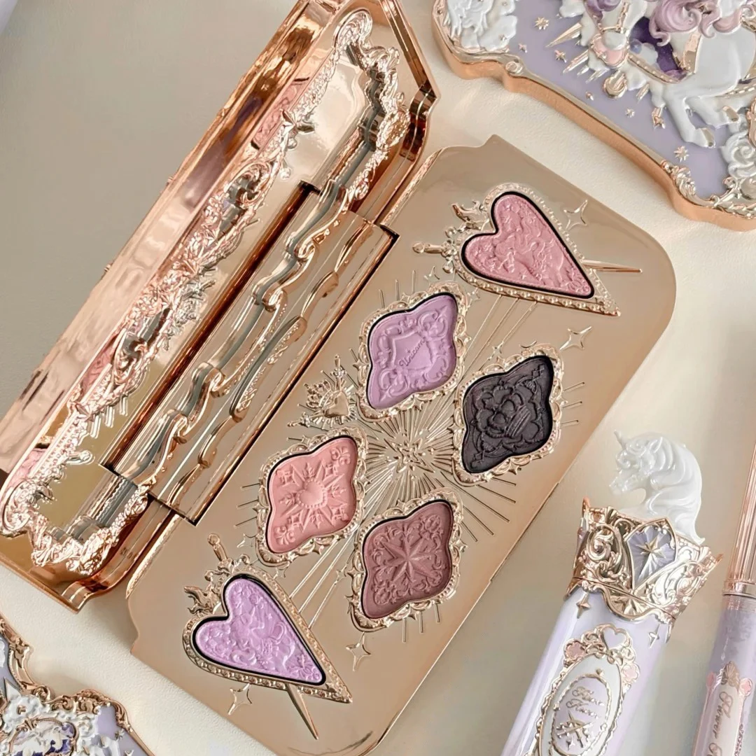 Flower Knows Knight Unicorn 6 Color Satin Eyeshadow Palette Shimmer Matte Long Lasting High Pigment Fairycore Dreamy Makeup