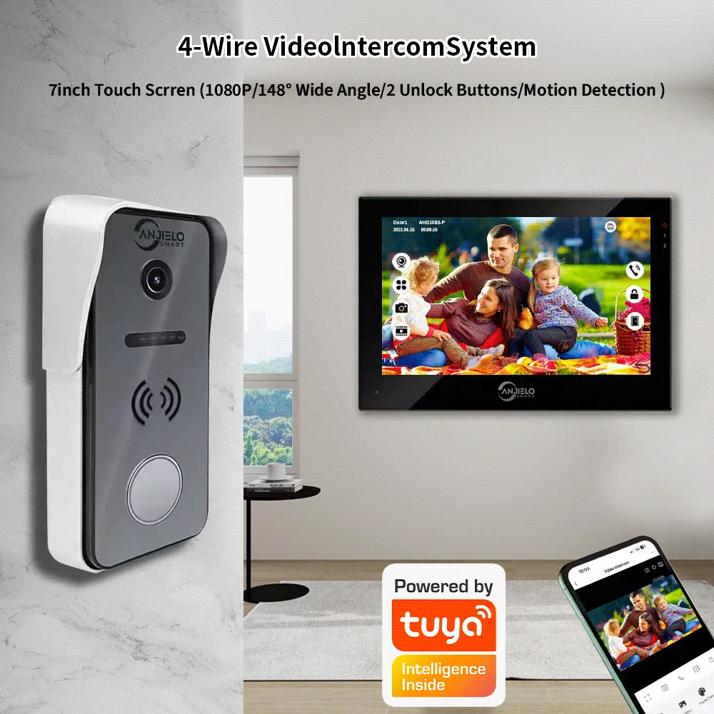 

Совершенно новый интеллектуальный дверной звонок Tuya 1080P, домашняя видеодомофонная система с 7-дюймовым видеотелефоном, защитой безопасности