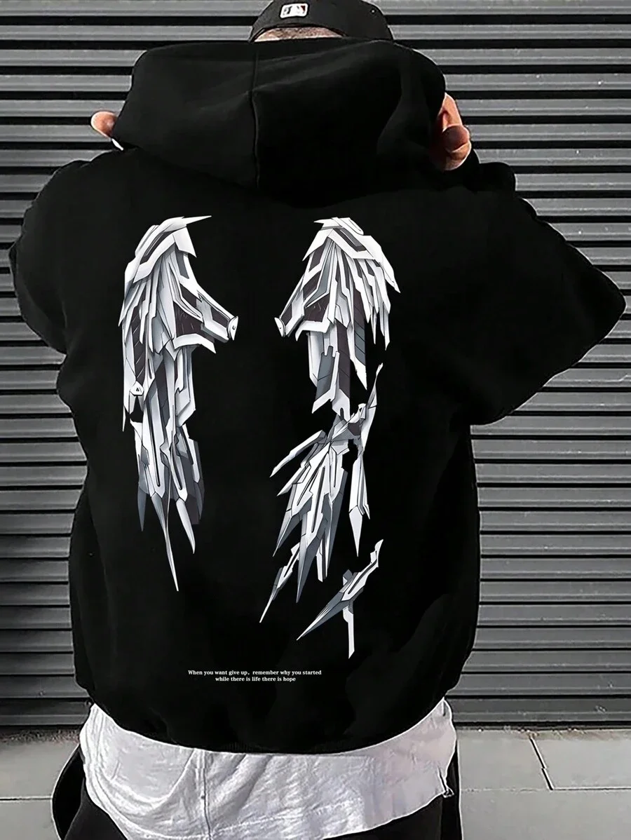 New High Quality Men's Streetwear, Graphic Print Fashionable Cotton Soft Outdoor Sports Hoodie