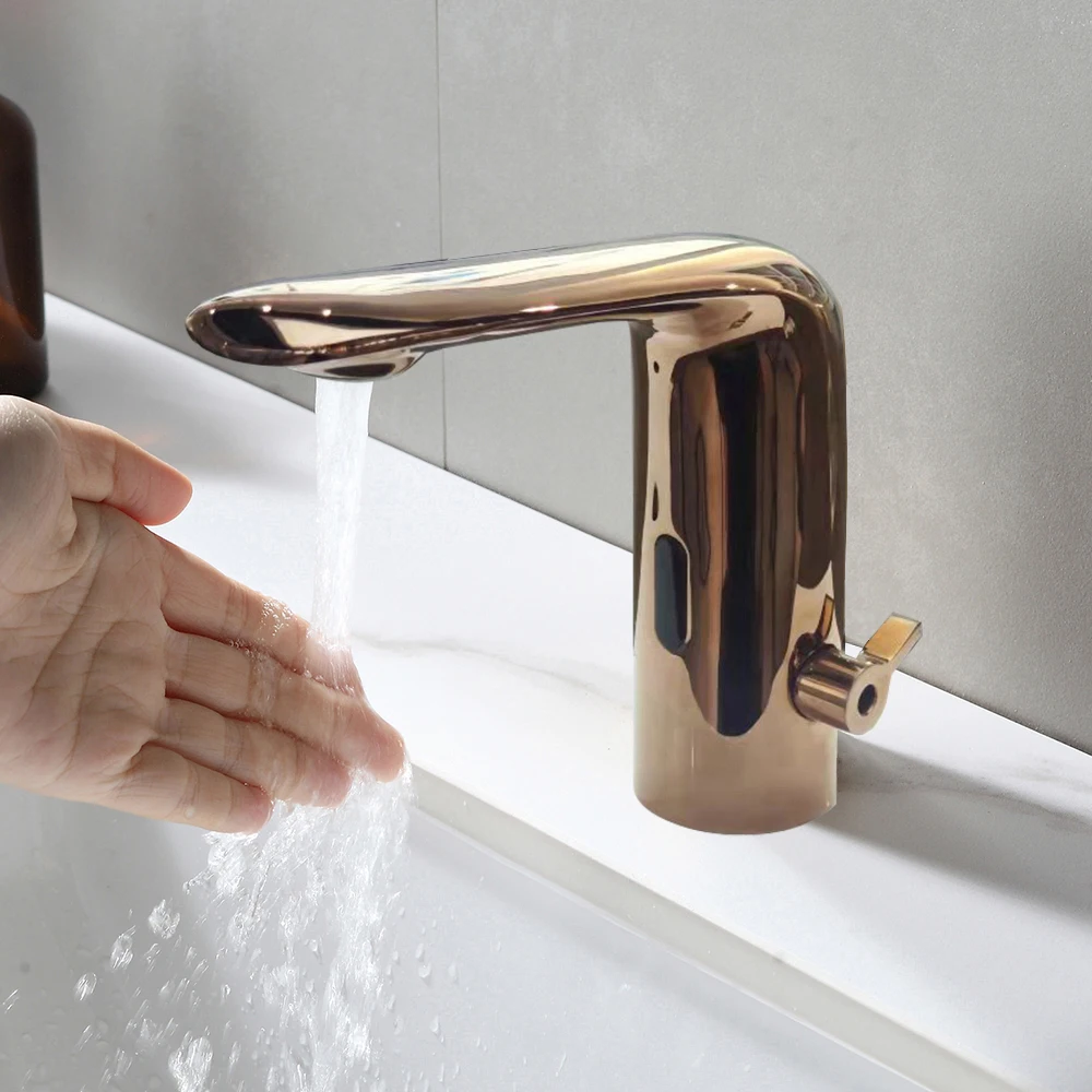 

Rose Golden Color Brass Full Body Material Touchless Automatic Basin Faucet Cold & Hot Water Ac 220 Voltage ,Dc 6 Voltage