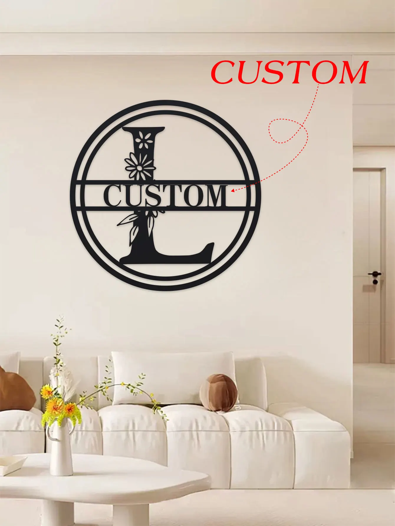 Metal Sign Custom Name Initial Letter Monogram Personalized Metal Bar Sign Modern Steel Metal Wall Sculpture Cut Out Sign for Di