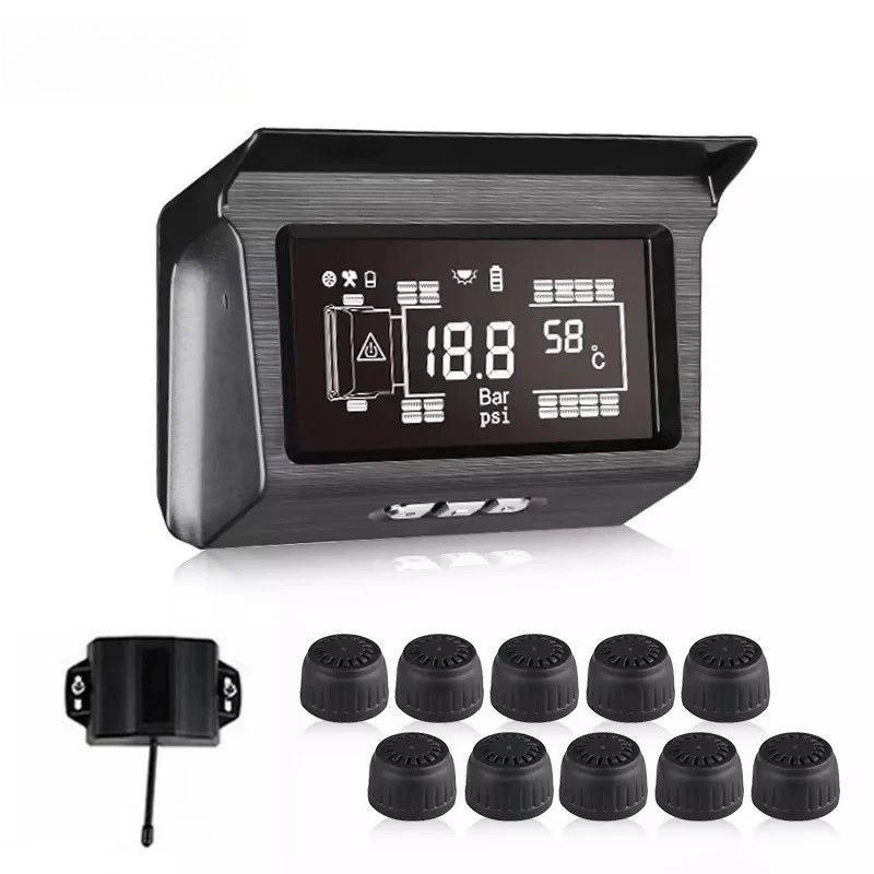Wireless Digital Solar Powered Tire Pressure Gauge Monitor System SPY 6-Wheel Sensors TPMS Compatible FM Atego TGS Axor Trucks