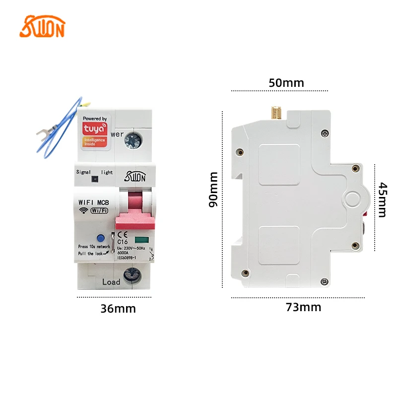Tuya Smart Life Smart Wifi Single Phase Remote Control Din Rail Modular Miniature 1p Circuit Breaker
