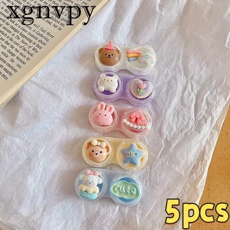 xgnvpy 5PCS Contact Lens Box Cute Cartoon Three-dimensional Animal INS Wind A Pair of Portable Contact Lens Companion Care Box