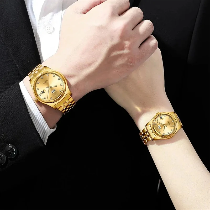 Fashion Chenxi Top Brand 8204a Couple Luxury Quartz Golden Stainless Steel Casual Waterproof Clock Gift For Women And Men Watch