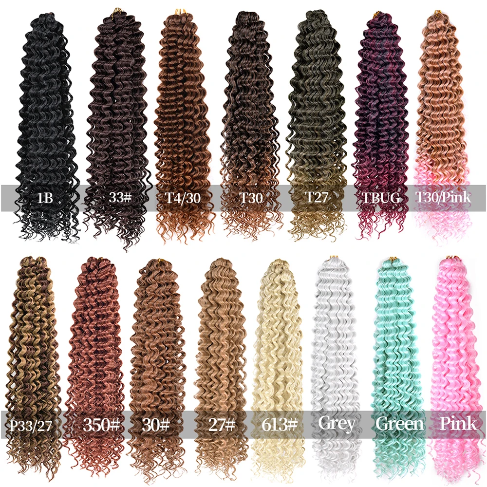 Extensiones de cabello trenzado de onda profunda suelta sintética, cabello trenzado de onda de agua de 22 pulgadas, cabello trenzado Ombre Twist Crochet rizado